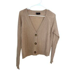 C By Bloomingdales Womens Beige Cashmere Ribbed Button-Front Cardigan Sweater XL